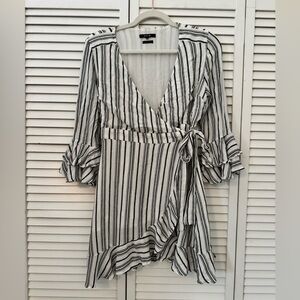 Black and White Striped Wrap Dress